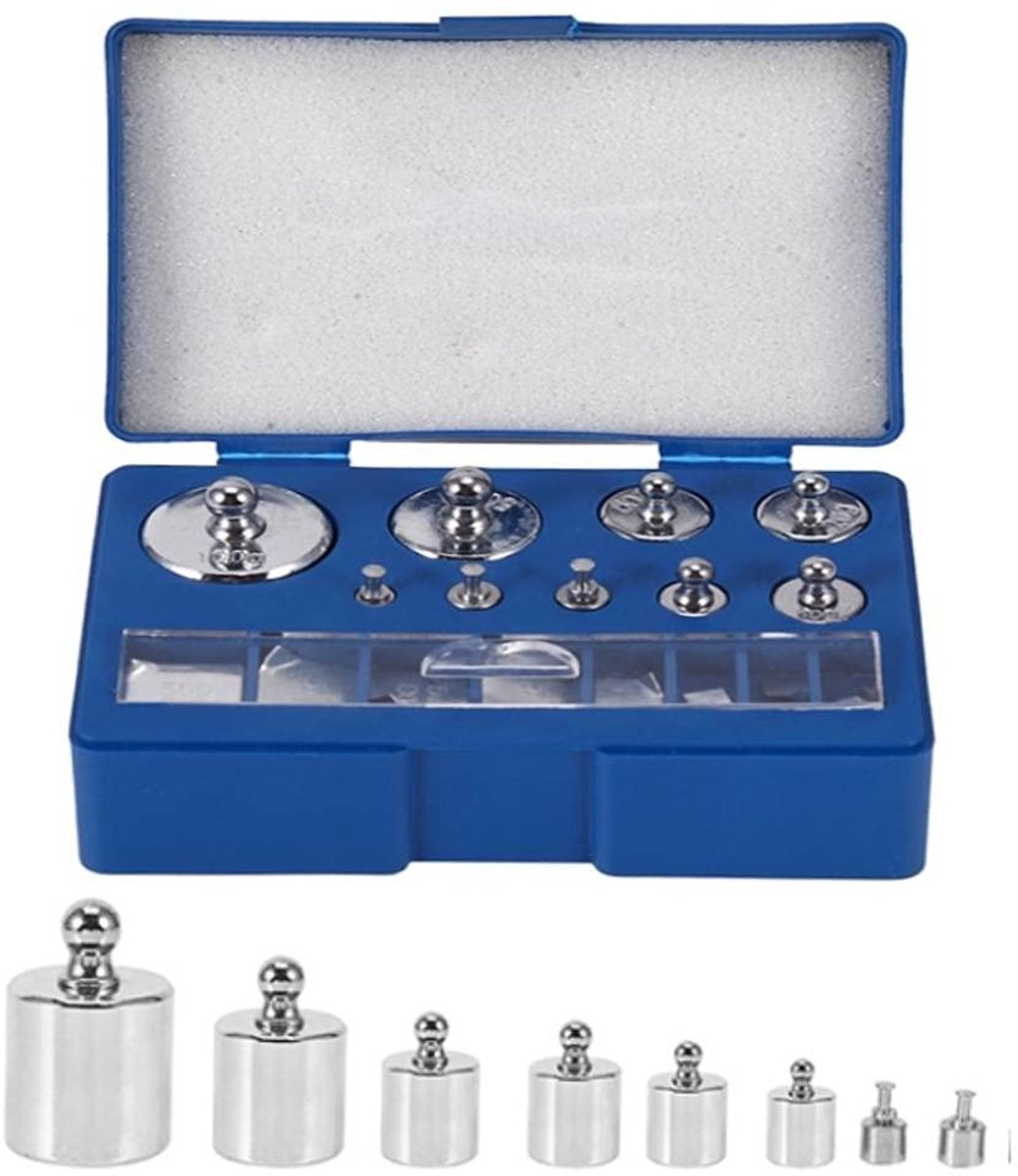 Dailygoods- Kalibratiewichten Set 17 Stuks - Roestvrij Staal - Inclusief Tweezers - Compact en Lichtgewicht - Totale Gewicht 212 g - Nauwkeurigheid +/-0.01 g - Gewichtset