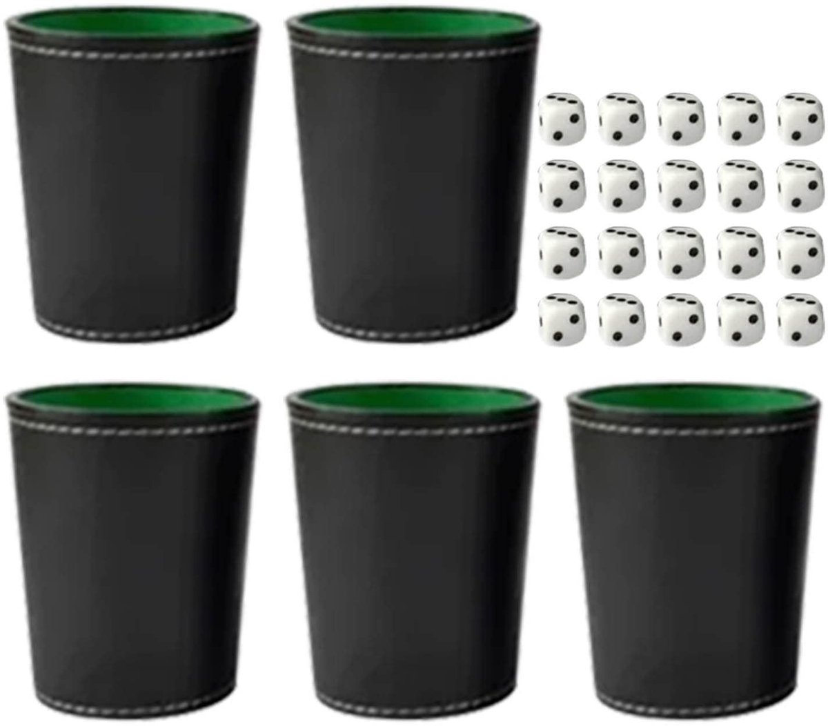 Dailygoods- Dobbelstenen Cup Set - 5 Stuks - PU Leer - Zwart - Stille Shaker - Geschikt voor Bars en Restaurants - Dobbelbeker