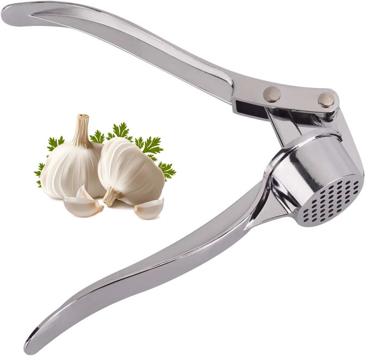 Knoflookpers - Keuken Gadget - Moeiteloos Pletten - Vaatwasserbestendig - Extra Grote Kamer - Zilverkleurig