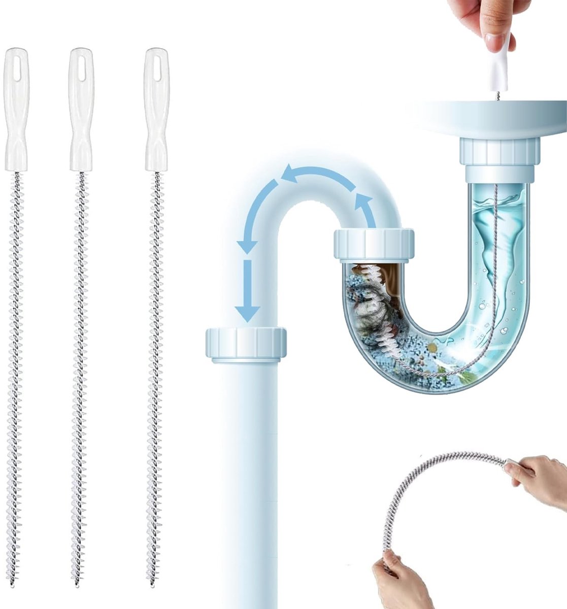 Dailygoods- Reinigingsborstel 35 cm - Flexibele Spoelbak - Afwasborstel - Overloopborstel - Keuken/Badkamer - Eenvoudig te gebruiken - Afvoerborstel