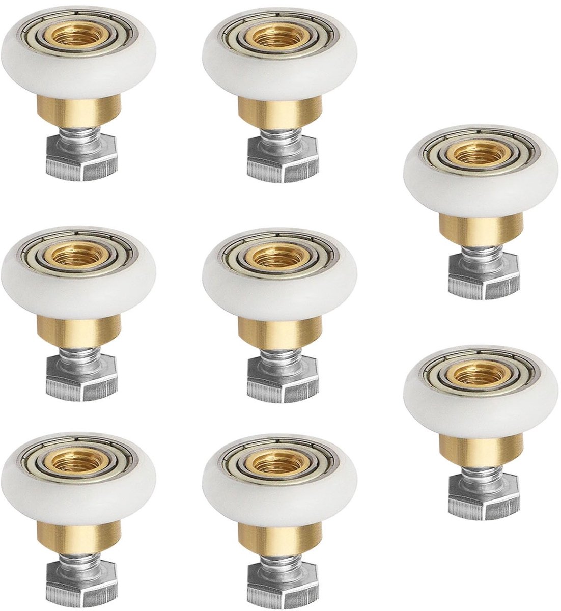 Dailygoods- Douchedeurrollen 20 mm - 8 Stuks - Nylon/Roestvrij Staal - Schuifkatrollen - Vervangingsrollen - Corrosiebestendig - Schuifdeurrollen
