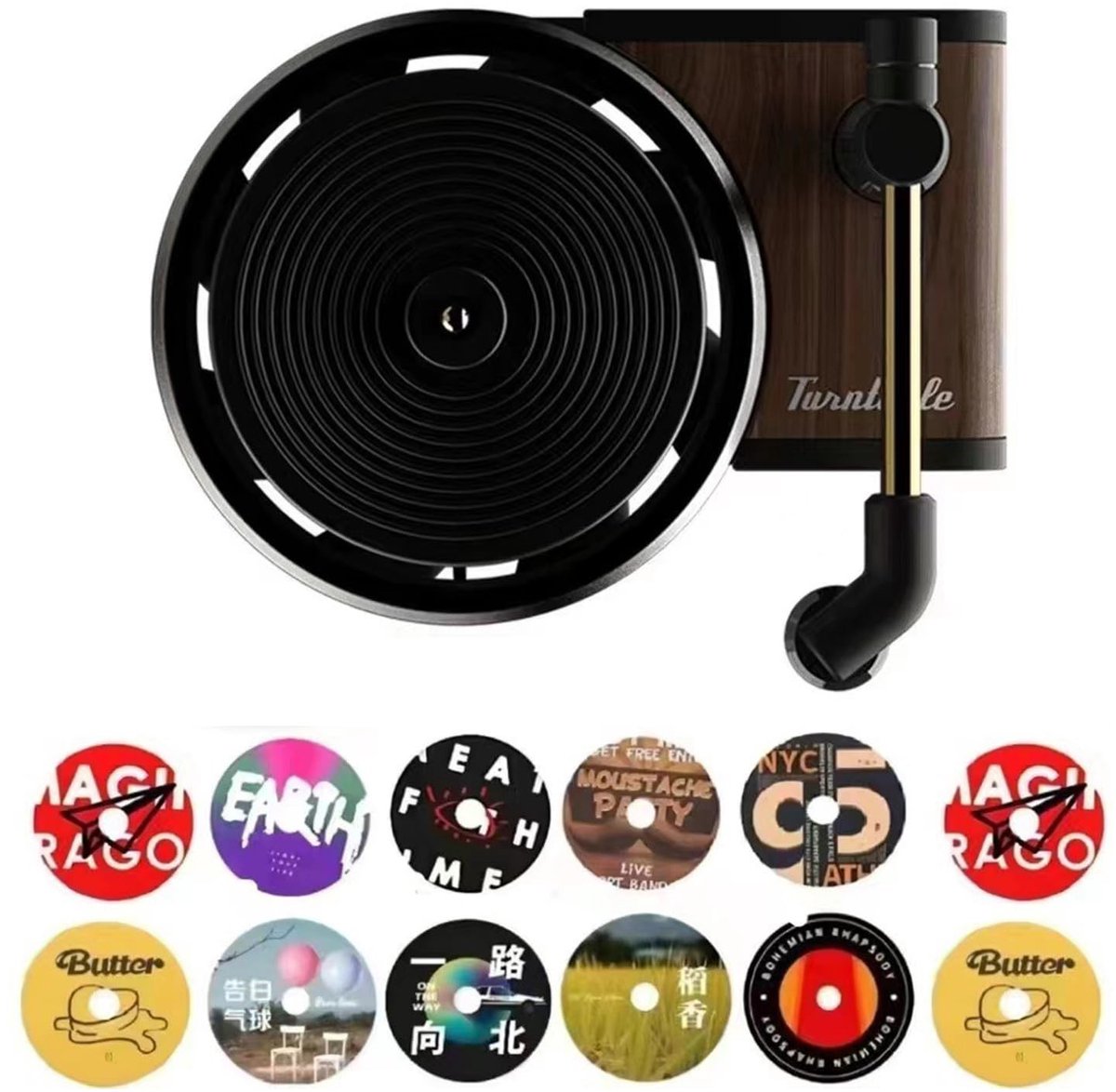 Dailygoods- Luchtverfrisser Auto - 12 Stuks Geur Diffuser - Retro Stijl Platenspeler - Aromabletten Pads - Unieke Decoratie - Efficiënt Aromadiffusiesysteem - Autodiffuser
