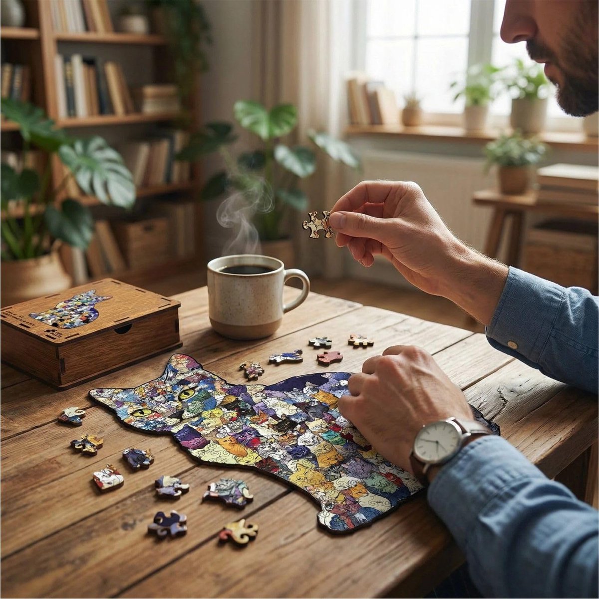 Ryoudavell - Houten Puzzel voor Volwassenen - Kattenpuzzel - Houten Puzzel - puzzel - 183 Stukjes - spaarpot volwassenen - FSC-gecertificeerd hout (Formaldehyde-vrij) -stijl - Cadeau & Decoratie - 21 x 32 cm - Niet compatibel met LEGO — cadeau in Spellen & Speelgoed - foto 3