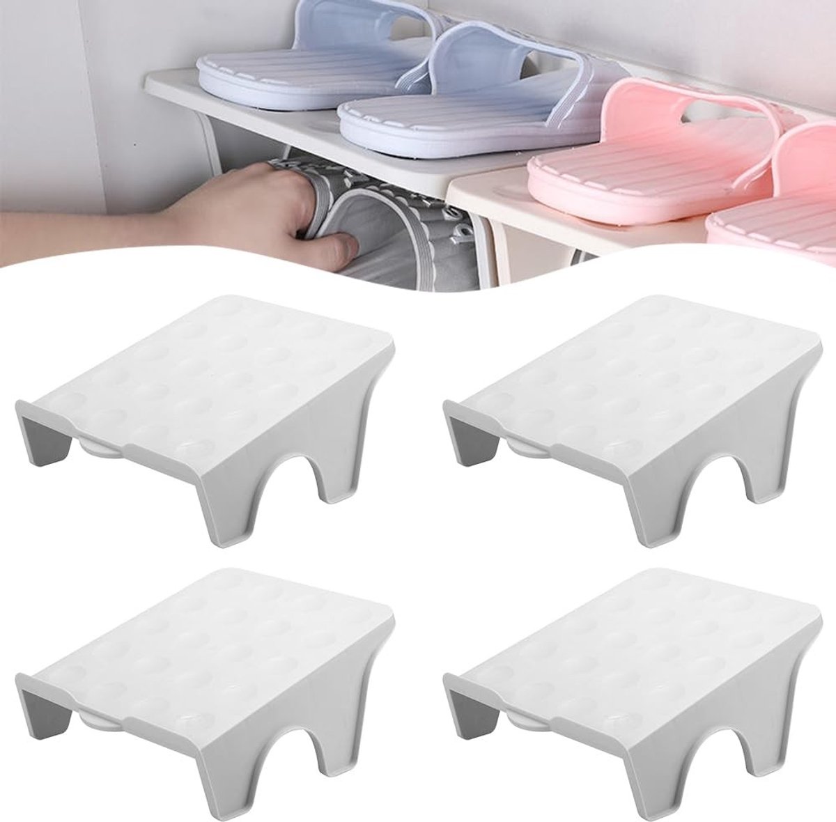 4x Stapelbare Schoenorganizer - Ruimtebesparend Dubbellaags Schoenenrek Antislip