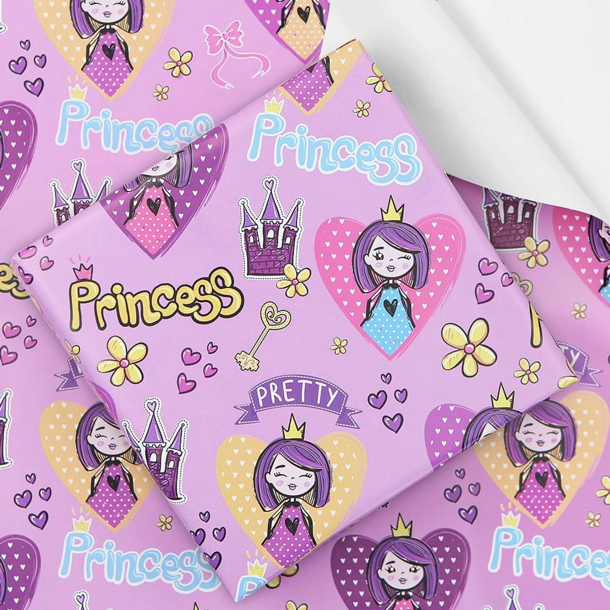 Dailygoods- Cadeaupapier Verjaardag - Prinses Thema - Roze - 4 Vellen - Cadeaupapier Kinderen - Verpakking voor Feestjes - Verpakkingspapier