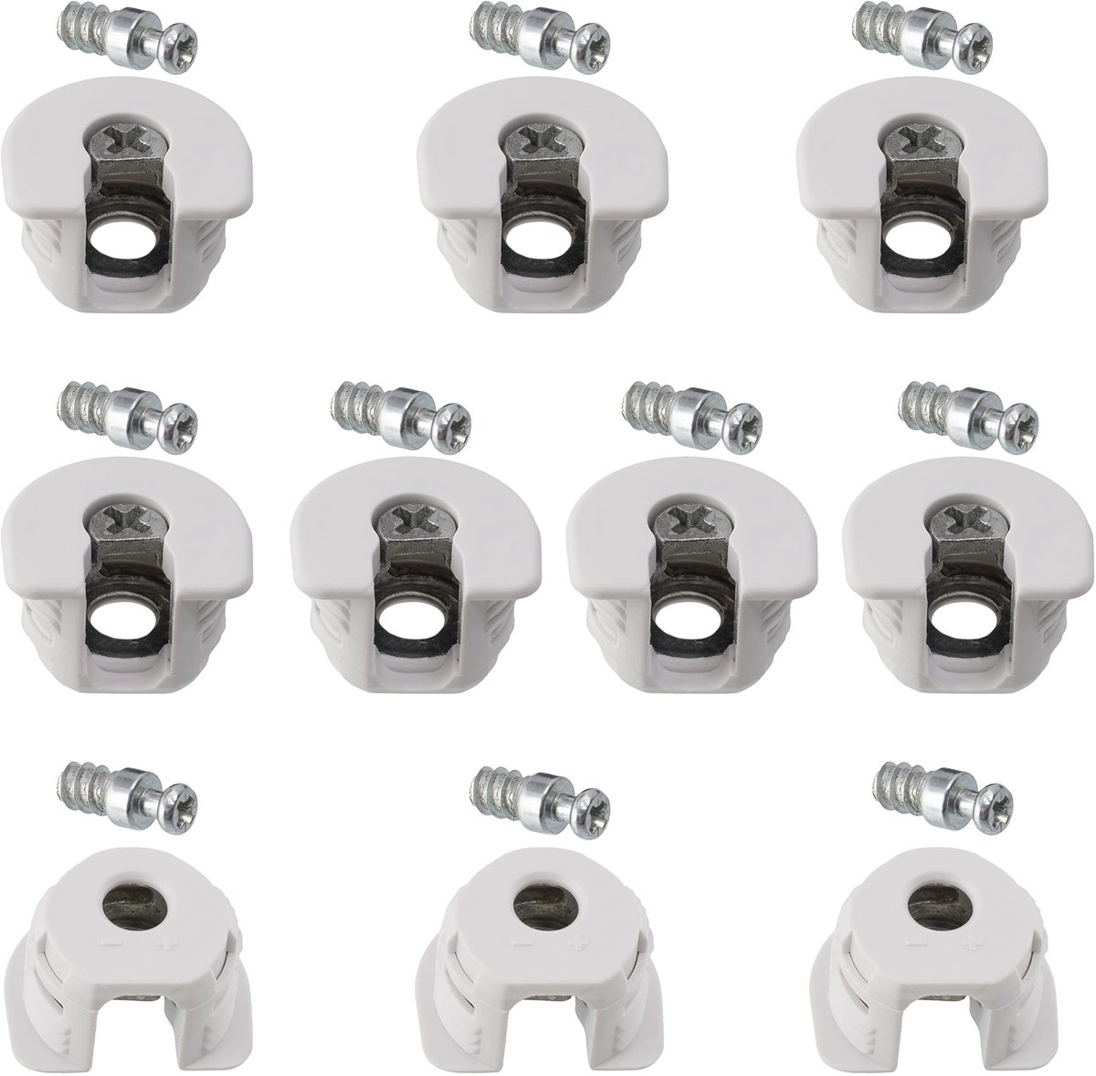 Dailygoods- Verbindingsbeslag set van 10 - Excentrisch - Bouten Ø6 x 16 mm - Voor panelen 16 mm - Staal en kunststof - Gewicht per stuk 7 g - Verbindingselement