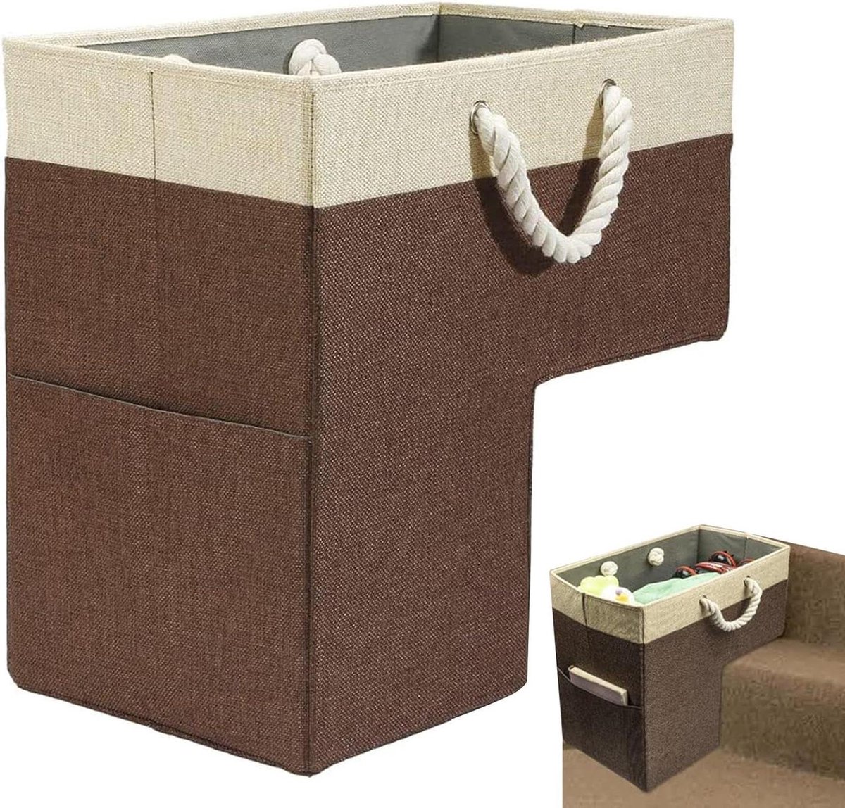 Trapmand Organizer - Opvouwbare Opberger - Ruimte Besparen - L-vormig Ontwerp - 25.4x40.64x40.64cm - Bruin