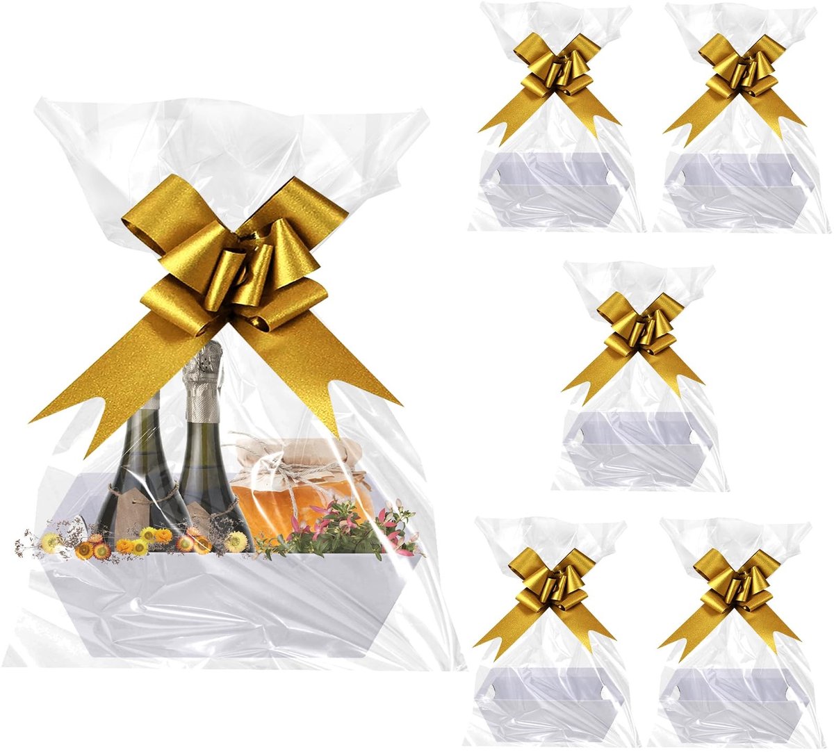 Dailygoods- Cadeaumanden set 6 stuks - Lege Geschenkmanden - Presentmanden met Handvatten - Opbergmandset voor Feestdagen - Hoogwaardig Karton - Inclusief Strik en Transparante Zakjes