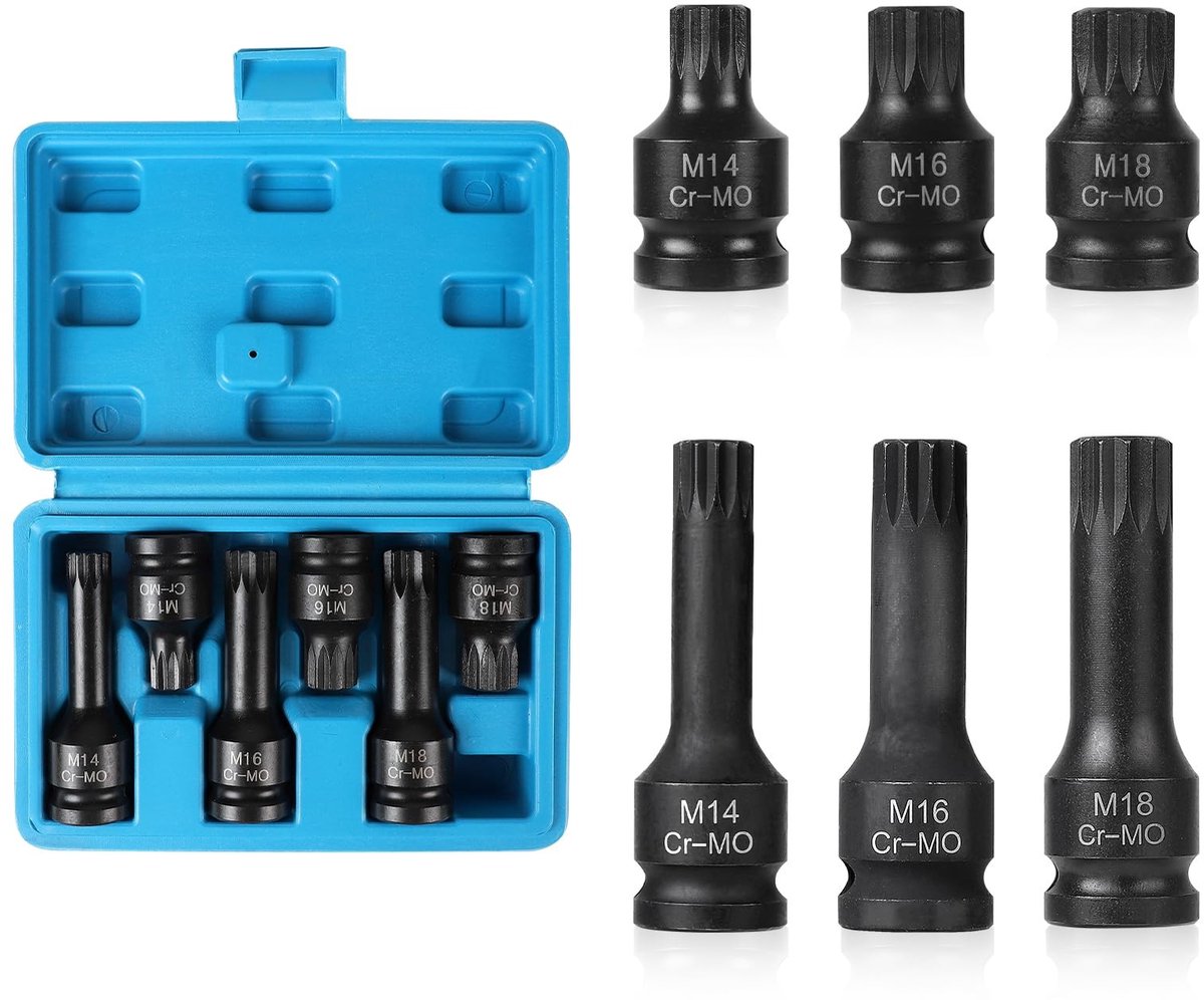 Dailygoods- Dopsleutels Set van 6 - XZN Dopsleutelset - M14/M16/M18 - Chroom-Molybdeen-Staal - Met Opbergdoos - Robuuste Constructie - Slaghuls
