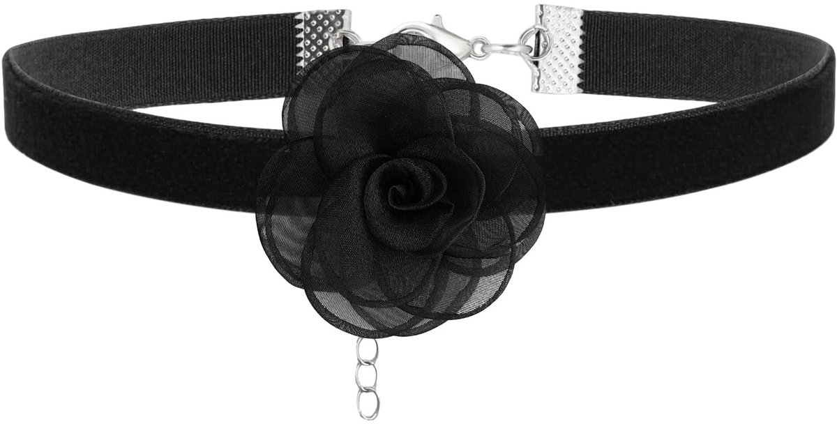 Dailygoods- Choker Zwarte Roos - Fluwelen Halsband - Verstelbaar Ontwerp - Lichtgewicht - Duurzaam Metaal - Comfortabele Pasvorm