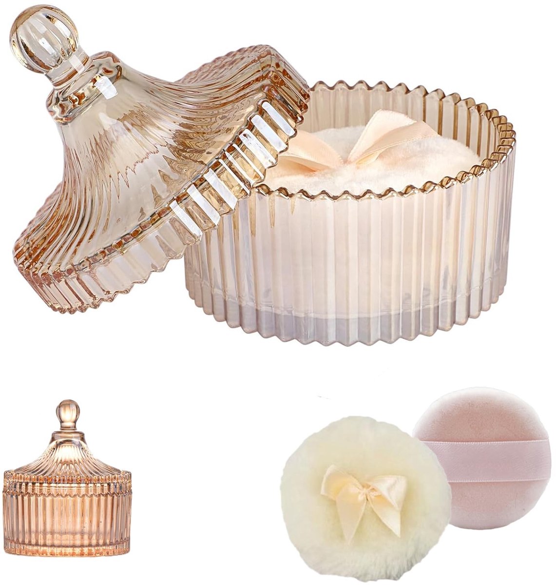 Dailygoods- Poederdozen 3-delige set - Glazen Opbergdozen - Decoratieve Dozen - Hoogwaardig Borosilicaatglas - Halftransparant - Eenvoudig te Reinigen