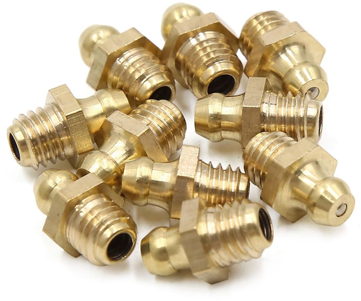 Dailygoods- Smeernippel recht - Messing - 10 stuks - Schroefdraad M8 x 1,25 - Corrosiebestendig - Duurzaam - Geschikt voor diverse toepassingen - Vetpers