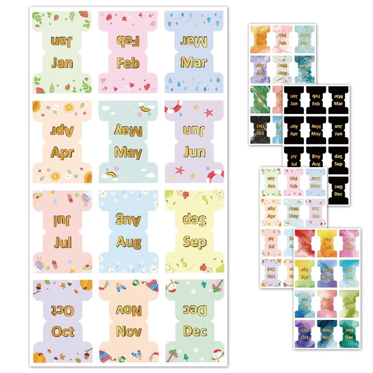 Dailygoods- Planning Stickers 48 Stuks - Maandelijkse Tabbladen - Zelfklevende Insteekhoezen - Designer Accessoires - Kantoor/School - 4 Prachtige Designs