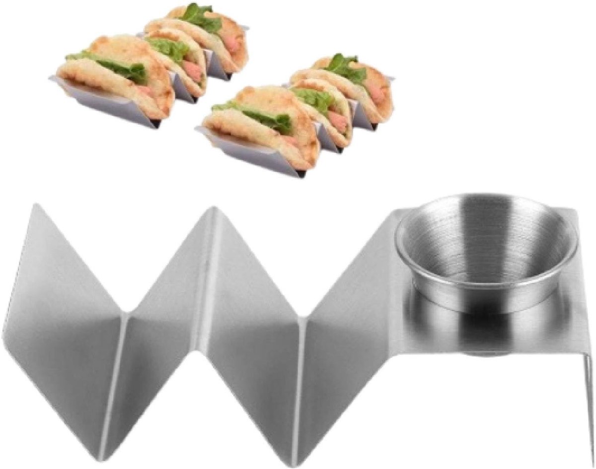 Dailygoods - Roestvrijstalen Taco Houder met Saus Cup