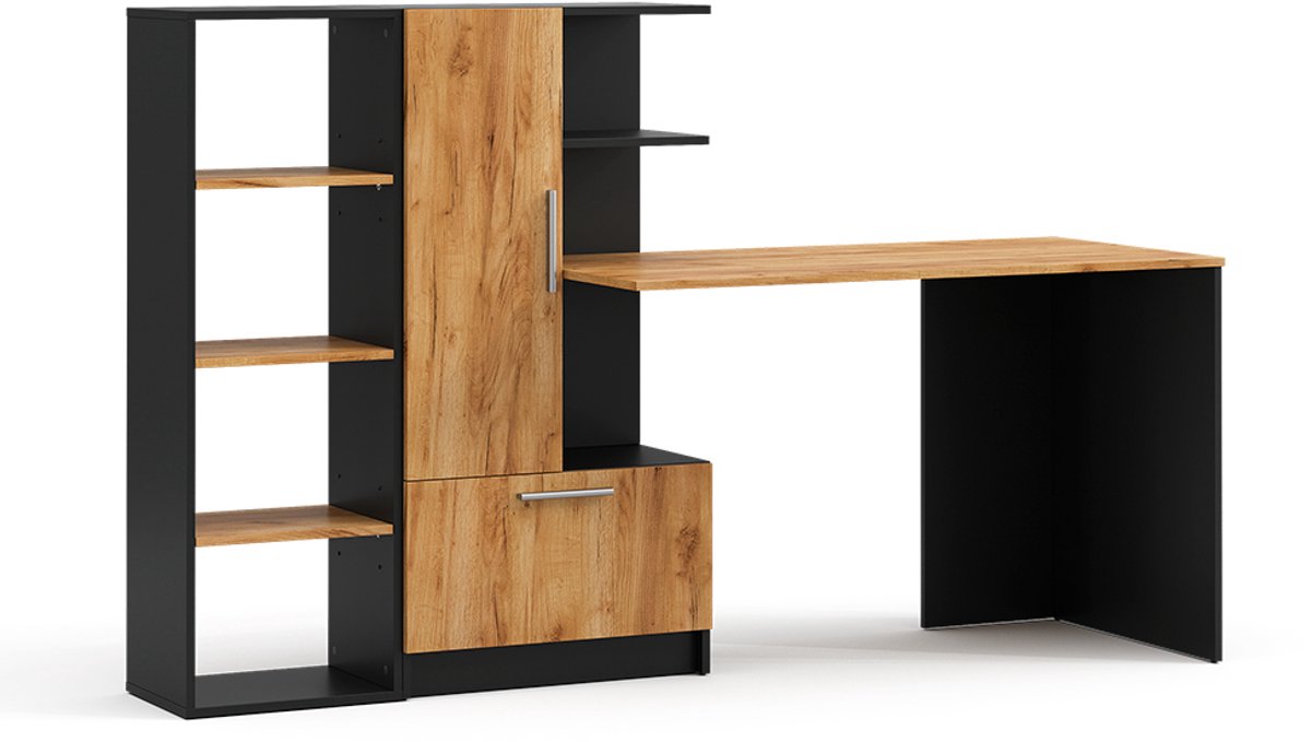 Vicco Bureau Tomy, Antraciet/Goudkleurig Eiken, 150 x 59 cm Set van 2