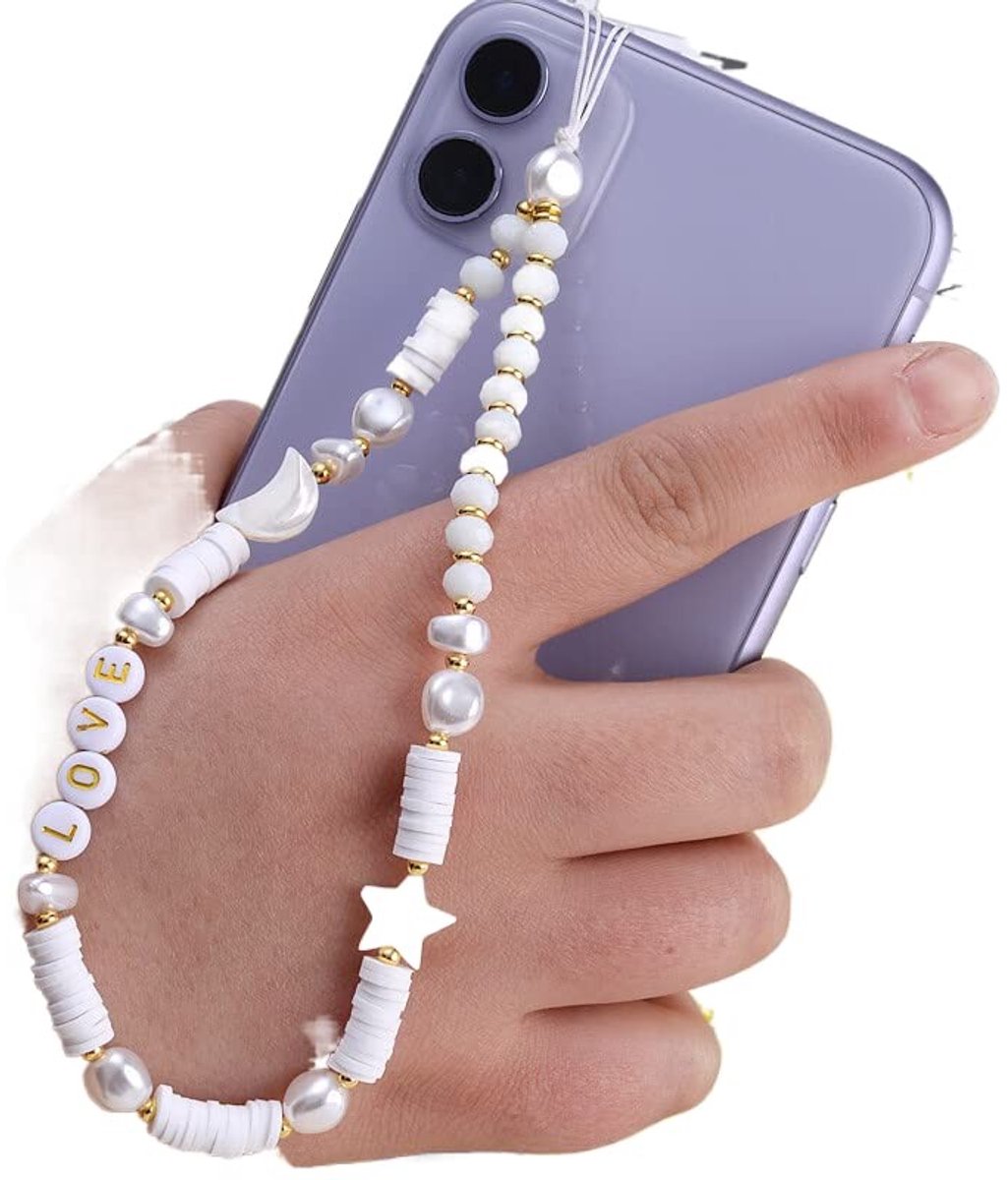 Dailygoods - Kleurrijke Telefoonketting met Parels en Sterren