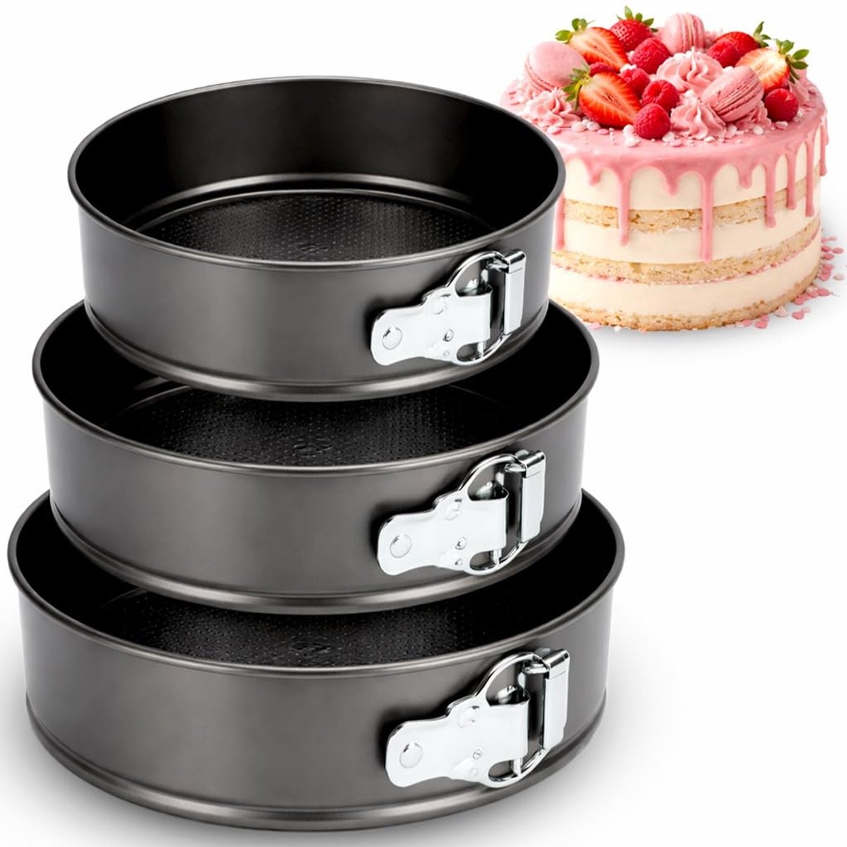 Dailygoods - Set van 3 Ronde Taartvormen met Antiaanbaklaag