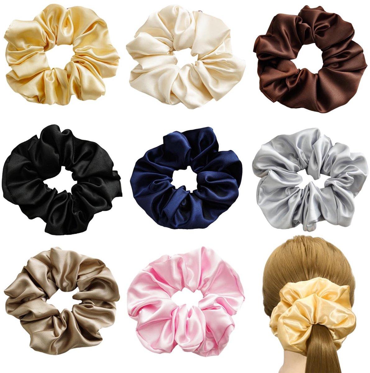 Dailygoods - Set van 8 Grote Zachte Haarelastiekjes voor Dames