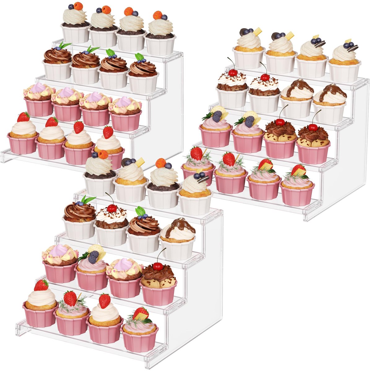 Dailygoods - Dailygoody - Buffetstandaard - Taartstandaard - Ruimtebesparend - Transparant - Cupcake-standaard - Geschikt voor feestjes en bruiloften - 4 nive