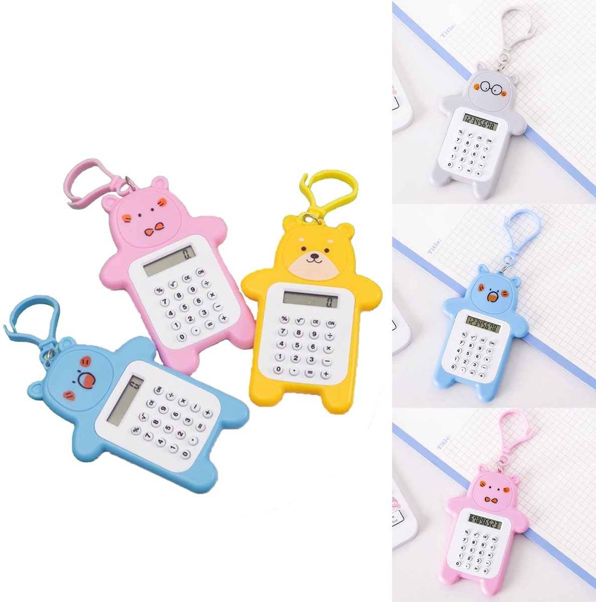 Dailygoods - Dailygoody - 3-pack mini zakrekenmachines - cartoon beer rekenmachine - schattige en draagbare - 8-cijferige display - perfect voor school en kantoor ..
