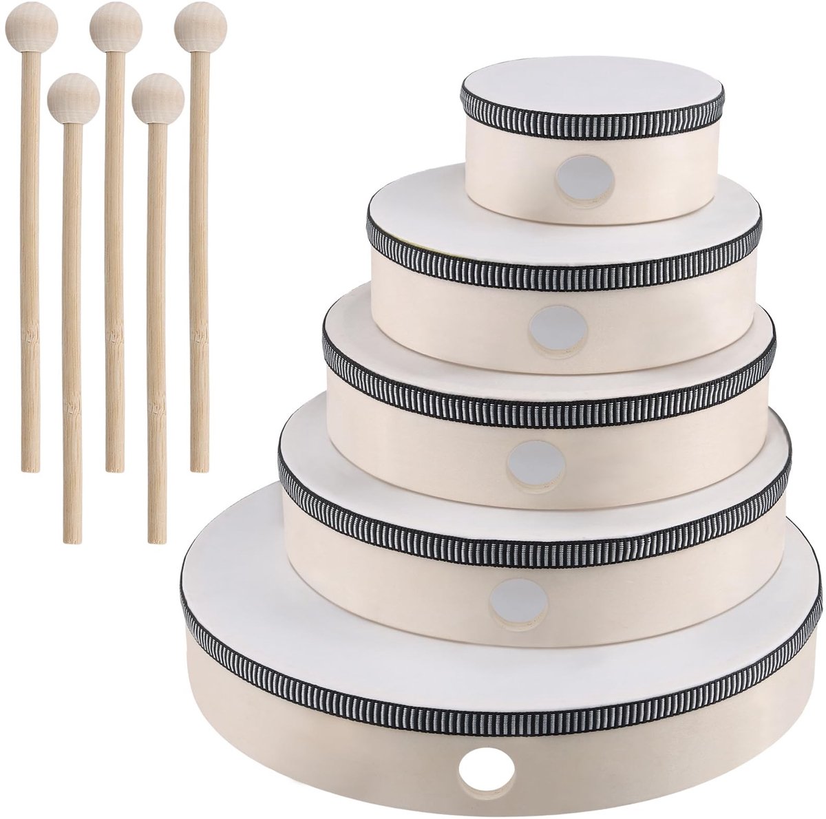 Dailygoods - Handdrumset met 5 Verschillende Maten en Drumsticks
