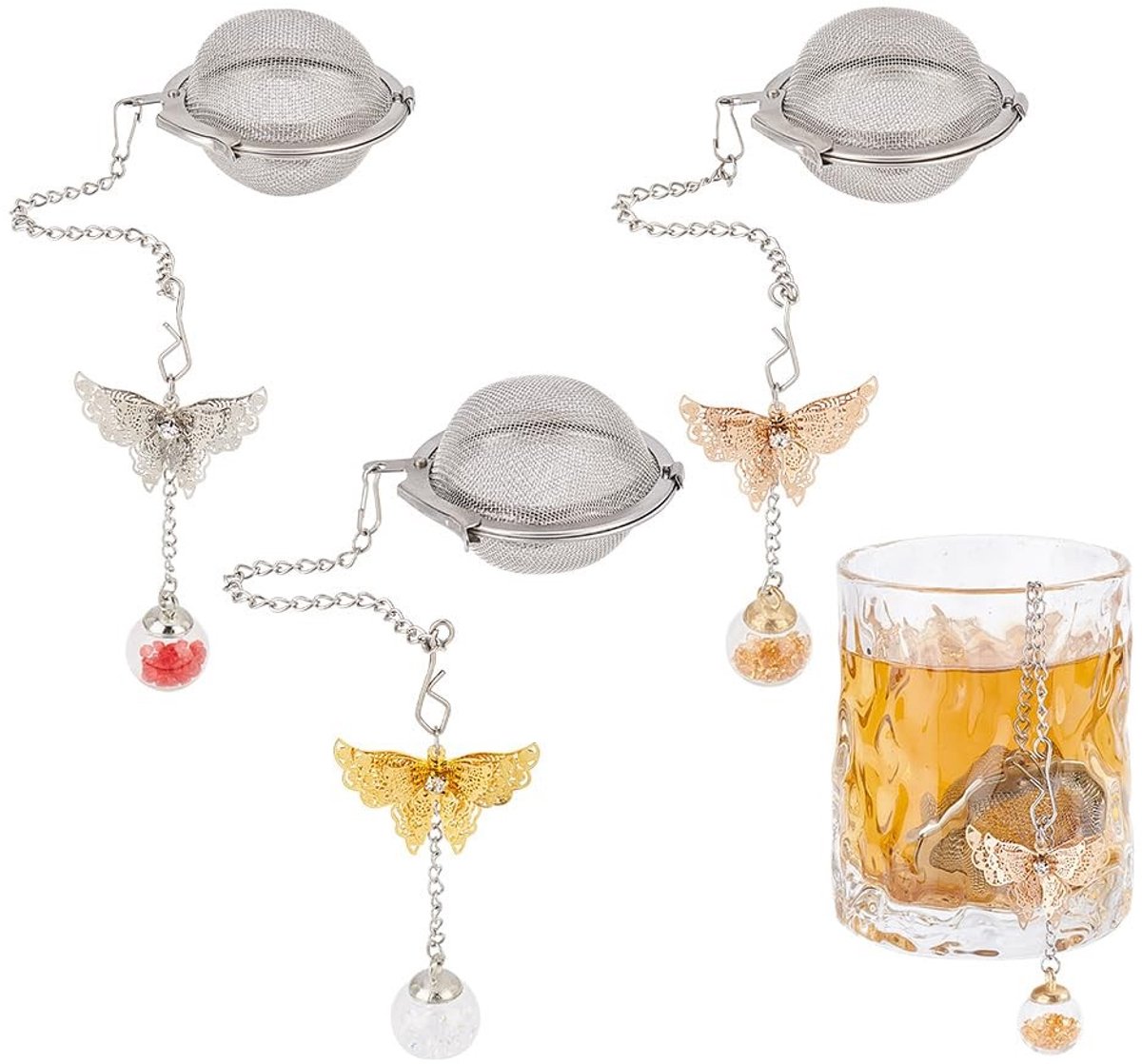 Cosensi - Dailygoods - Set van 3 RVS Theezeefjes met Vlindermotief