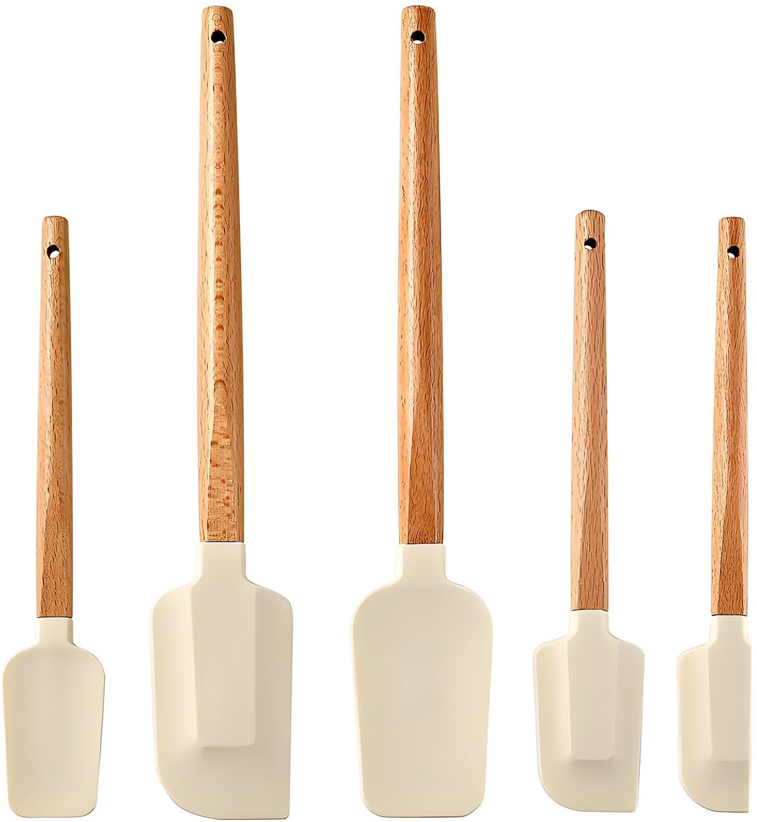Cosensi - 5-delige Siliconen Spatelset met Houten Handvat
