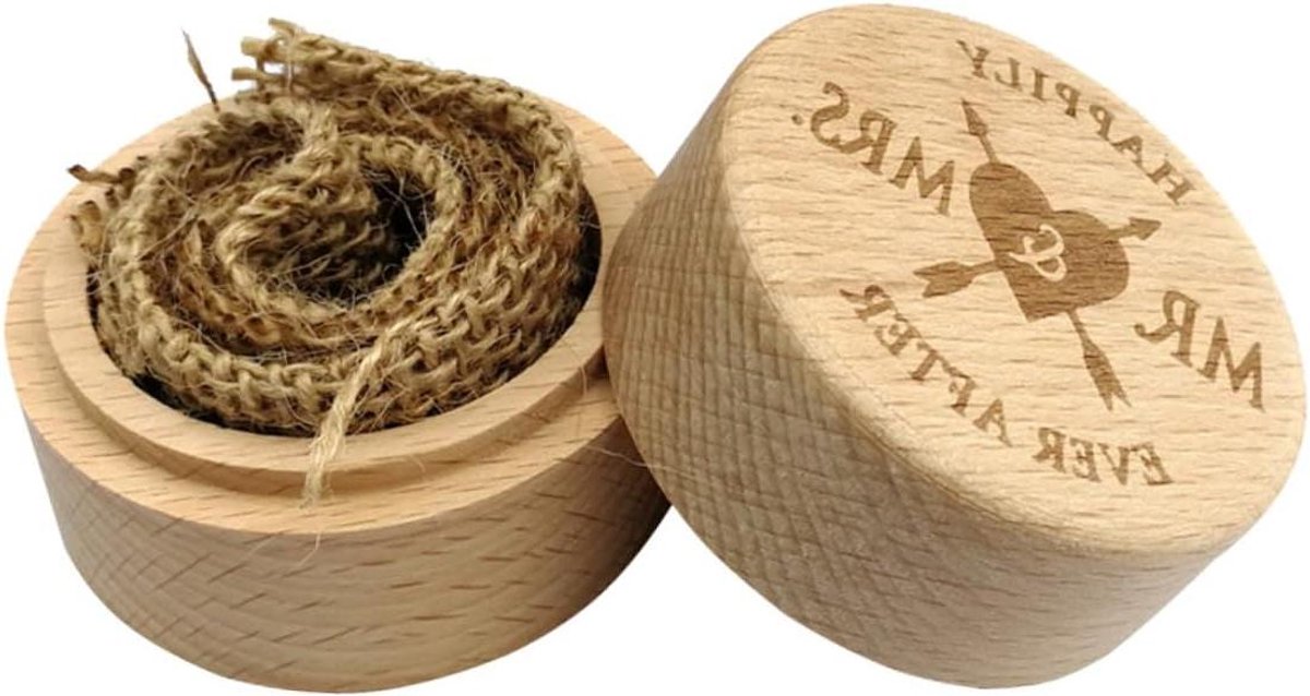 Houten Ring Doosje - Bruiloft Juwelendoos - Ring Presentatie - Vintage Rustiek Design - 5 x 5 x 4.2 cm