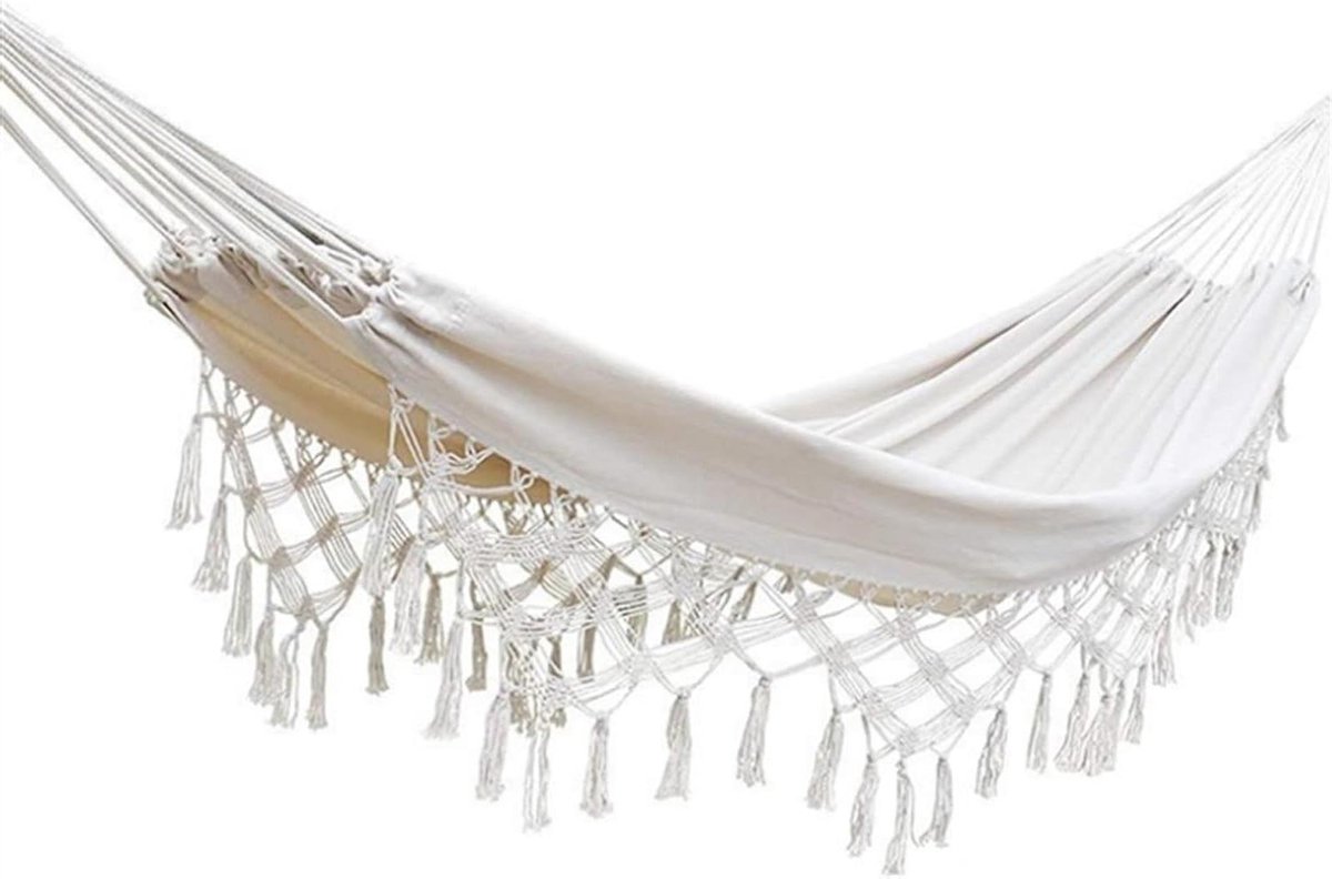 Hangmat Canvas - Buitenhangmat Dubbel - Ontspannen Buiten - Handgeweven Touwen - 150x200 Cm - Wit