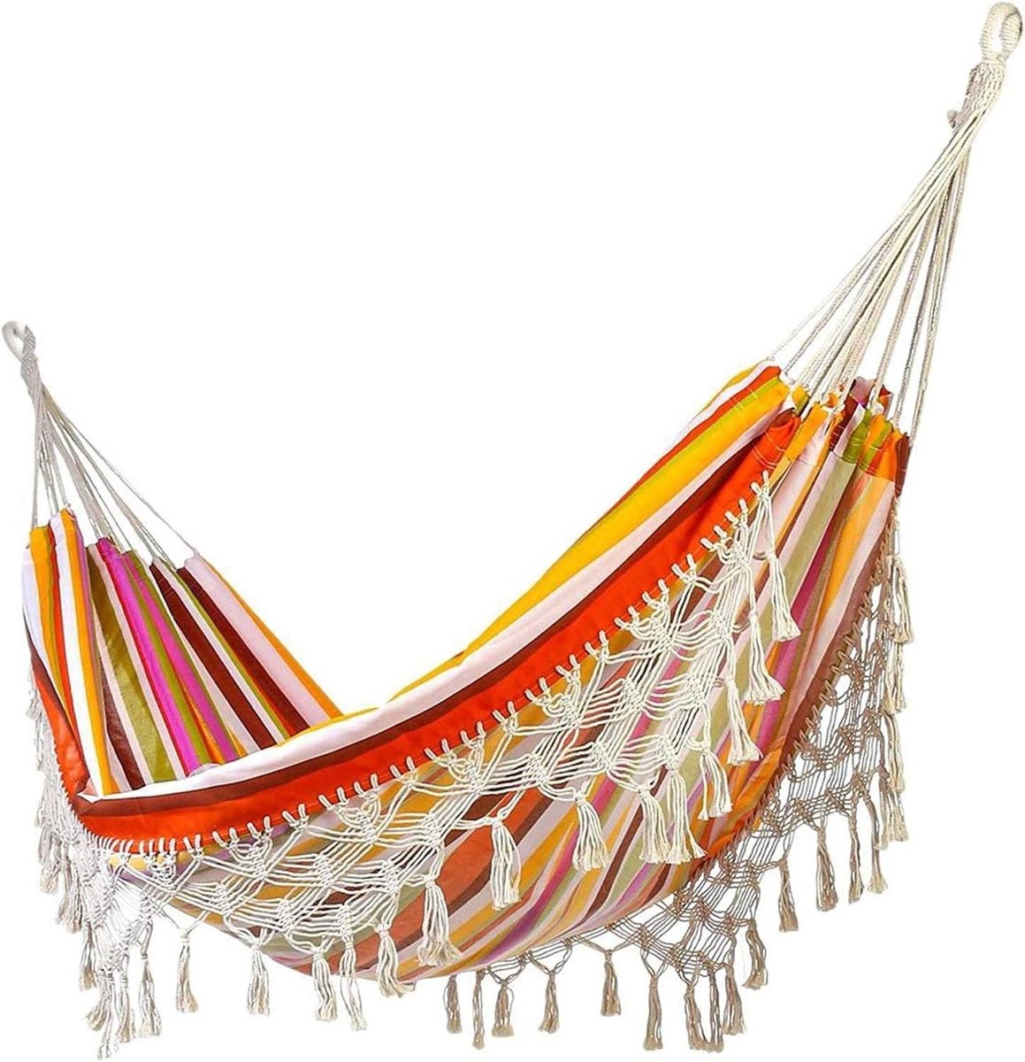 Draagbare Hangmat - Kampeerstoel Schommel - Ontspannen Buiten - Snel Op te Zetten - 200 x 150 cm - Oranje Strepen