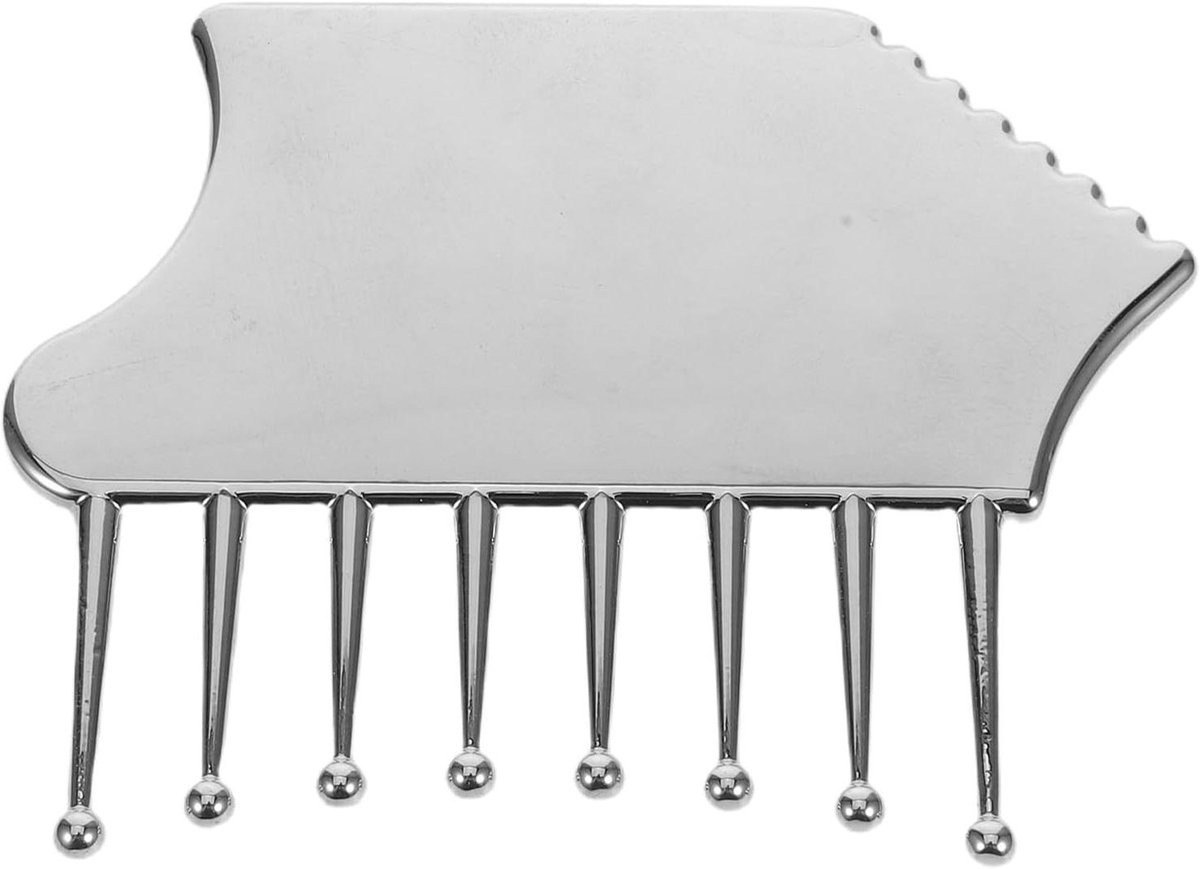 Gua Sha Kam - Massage Kam Hoofdhuid - Ontspannende Massage - Ergonomische Gebogen Koppen - 9.3 x 7.5 cm - Zilver
