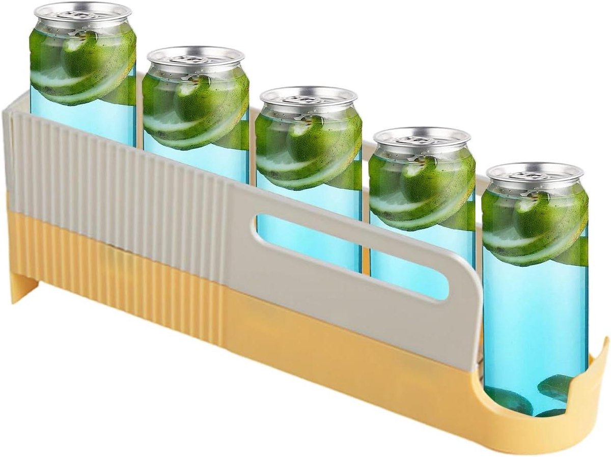 Drankenorganizer Koelkast - Blikjes Opberger - Dranken Snel Pakken - Automatisch Navulontwerp - 125 cm Diep - Geel