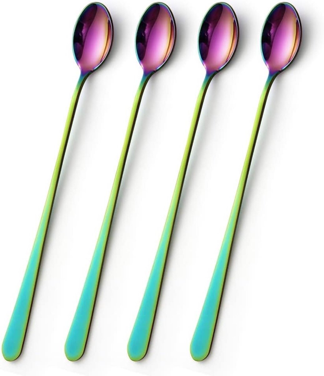 Set van 4 RVS Lange Latte Lepels van 22 cm - Ideaal voor Koffie, Ijsthee en Desserts