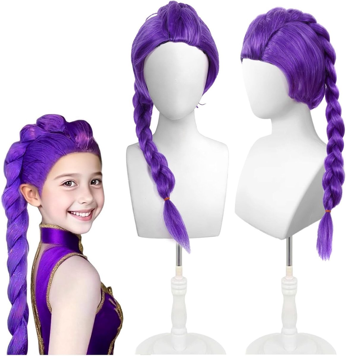 Lange paarse vlechtperruque voor anime cosplay, feestoutfits en Halloween kostuumaccessoires