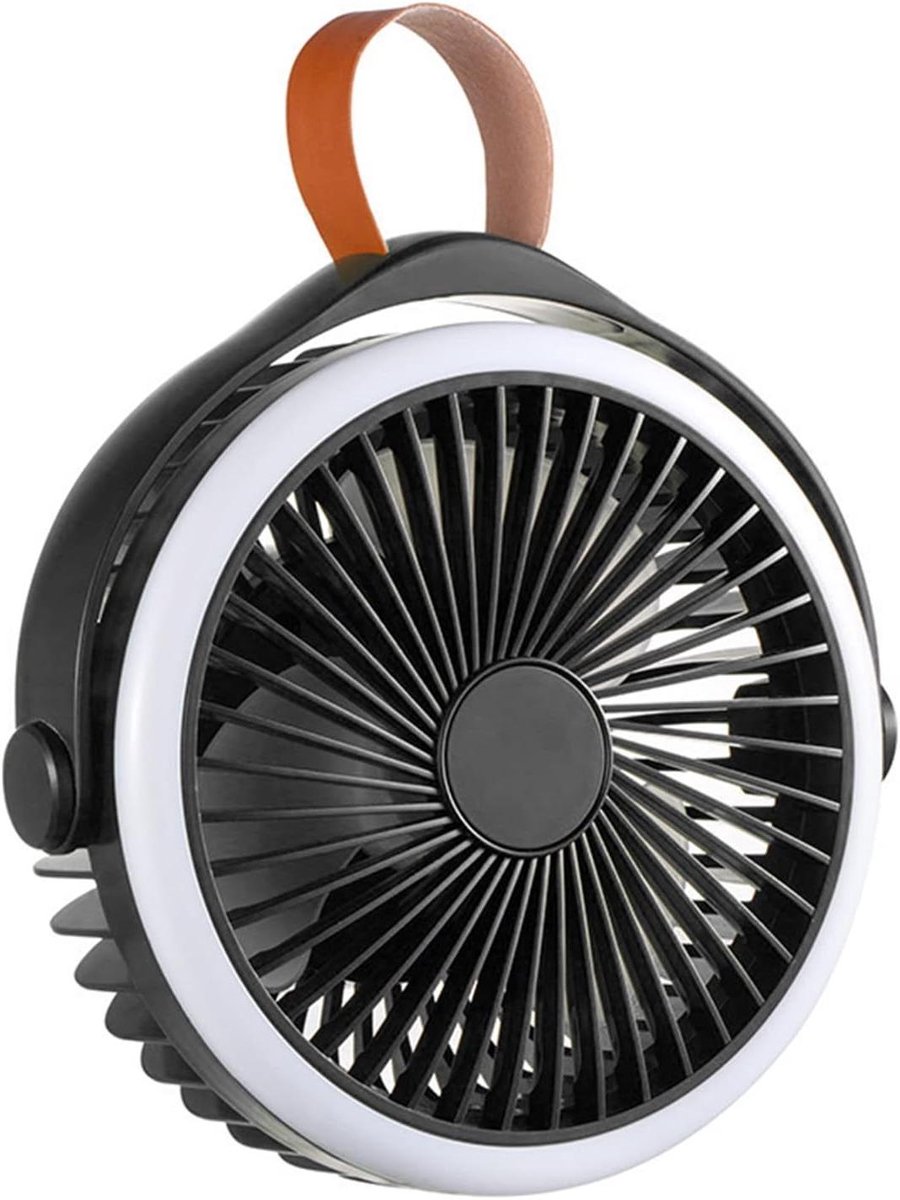 Draagbare Plafondventilator - Oplaadbare Ventilator - Kamperen en Buiten - Met LED Verlichting - 2400mAh Batterij - Zwart