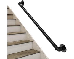 DASHADAO Handrail for stairs indoor Industrial wrought iron staircase handrails non-slip staircase handrail handrail black stair railing safety handrail support bar for home kindergarten(80CM)