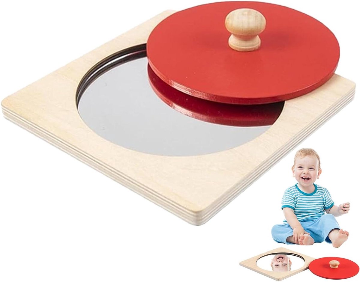 Sensorisch spel - Houten activiteiten - Kinderen vermaken - Interactieve spiegel - 16 cm - Rood