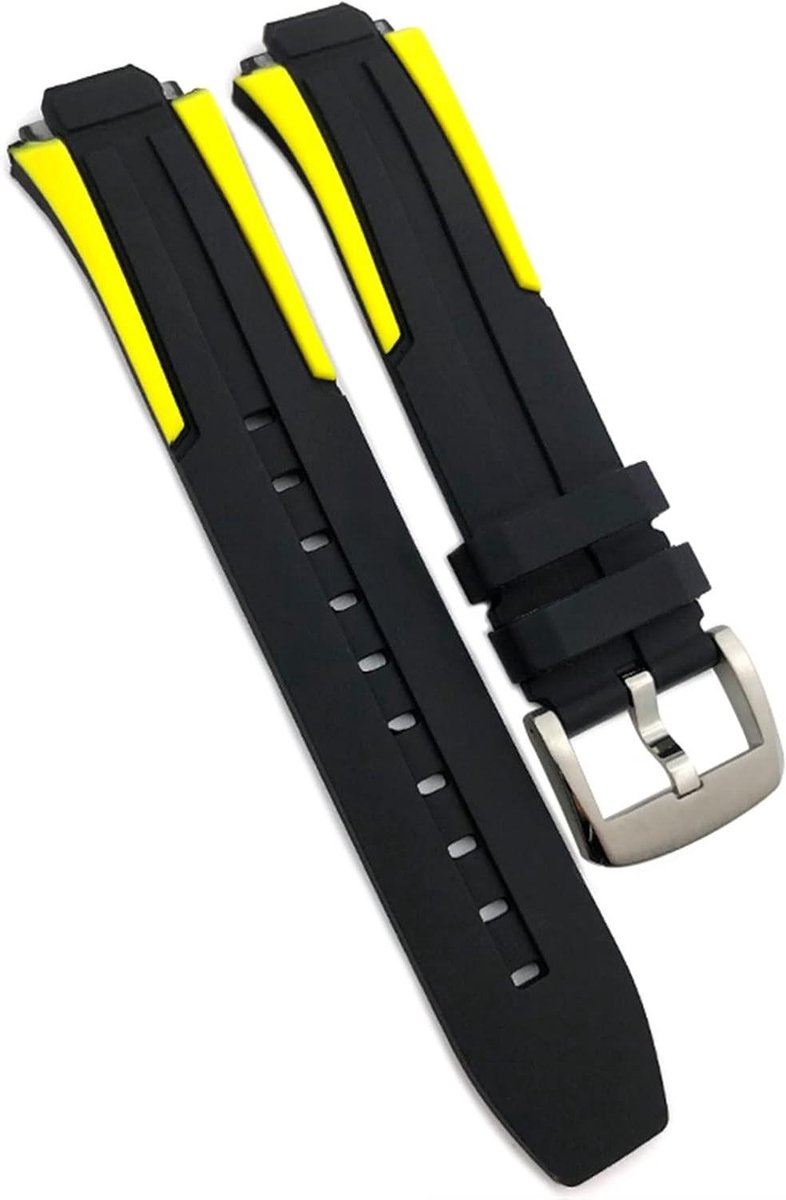 Horloge Band - Polsband Rubber - Dagelijks Gebruik - Snelsluiting Systeem - 18 mm - Zwart Geel