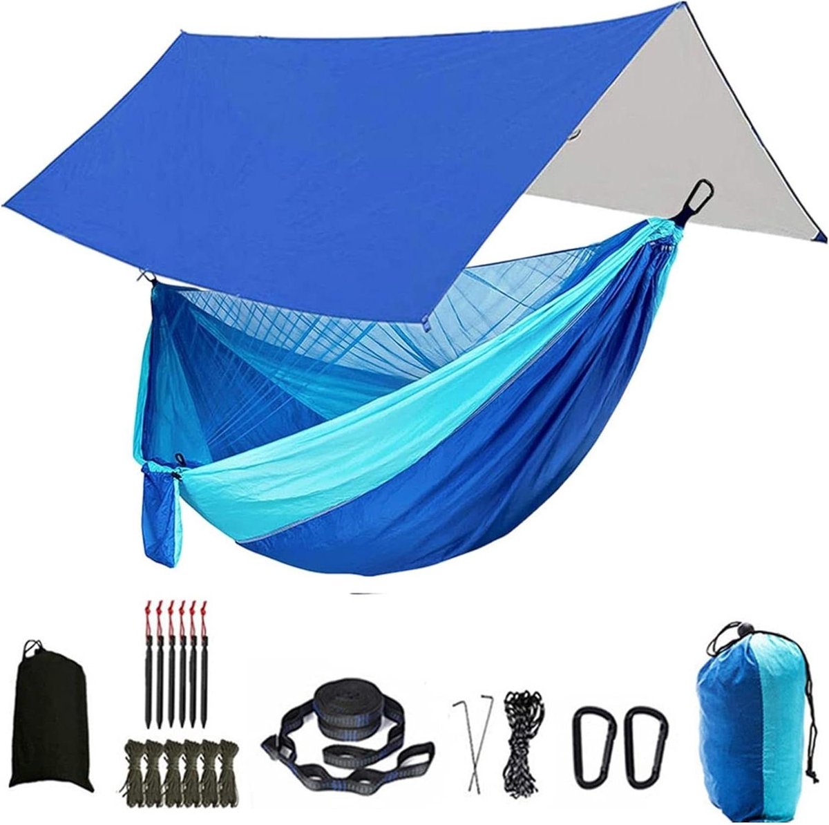 Kampeerhangmat - Reishangmat Tent - Buiten Ontspannen - Inclusief Muggennet - 290x140cm - Blauw