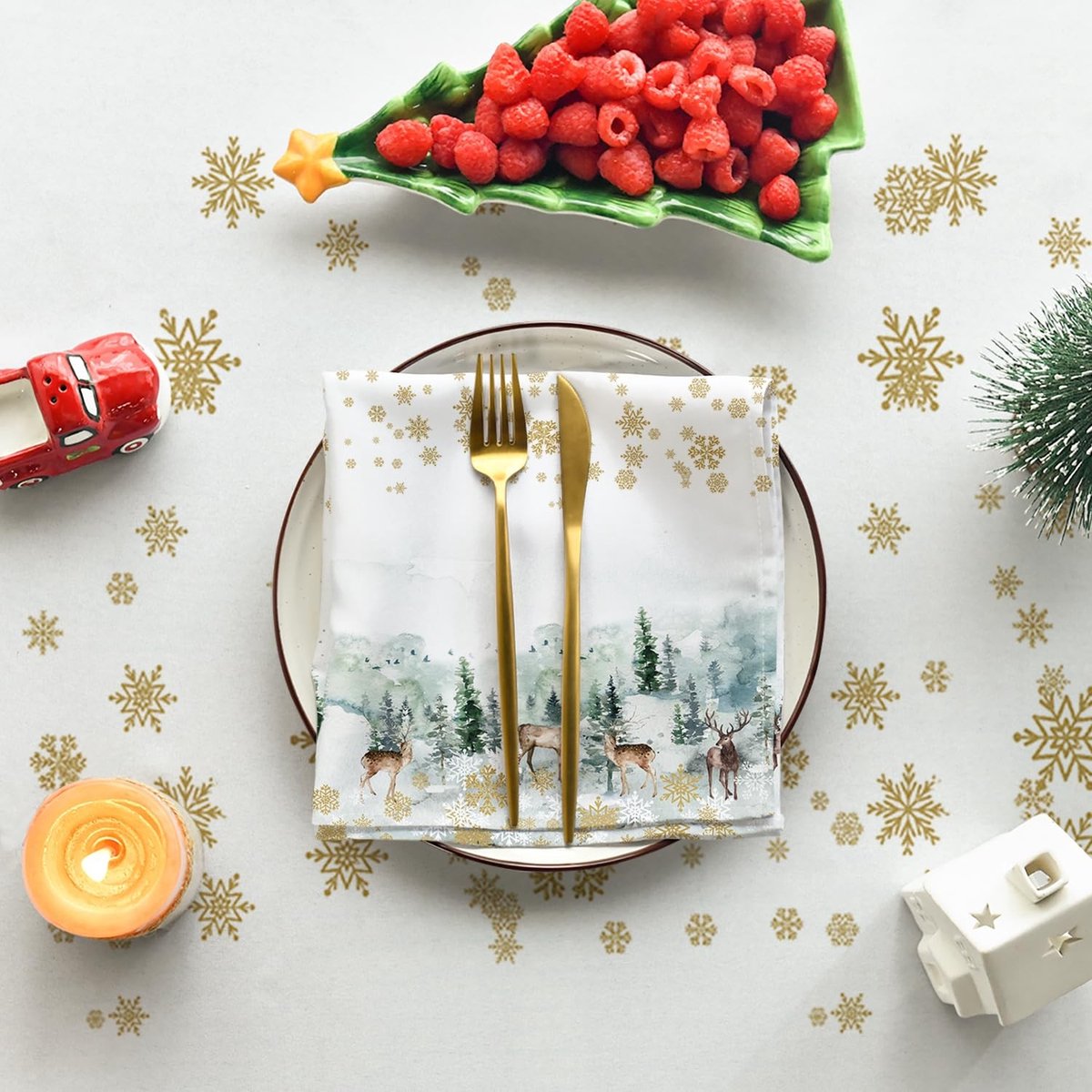 Innovra - Cosensi - Dailygoods - Dailygoody - Gouden Sneeuwvlokken Tafeldoek - Kerst Tafelhoes - 140 x 110 cm - Feestelijke Tafeldecoraties - Geschikt voor Eettafel - Grijs