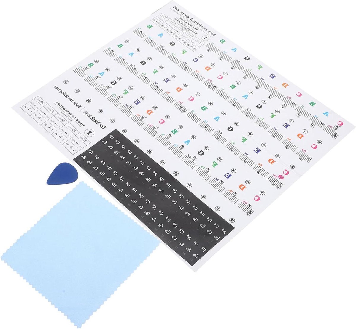 Piano Toets Stickers - Muziekgids Noten - Muziek Leren - Kleurrijke Identificatie - 61 Toetsen - Gekleurd