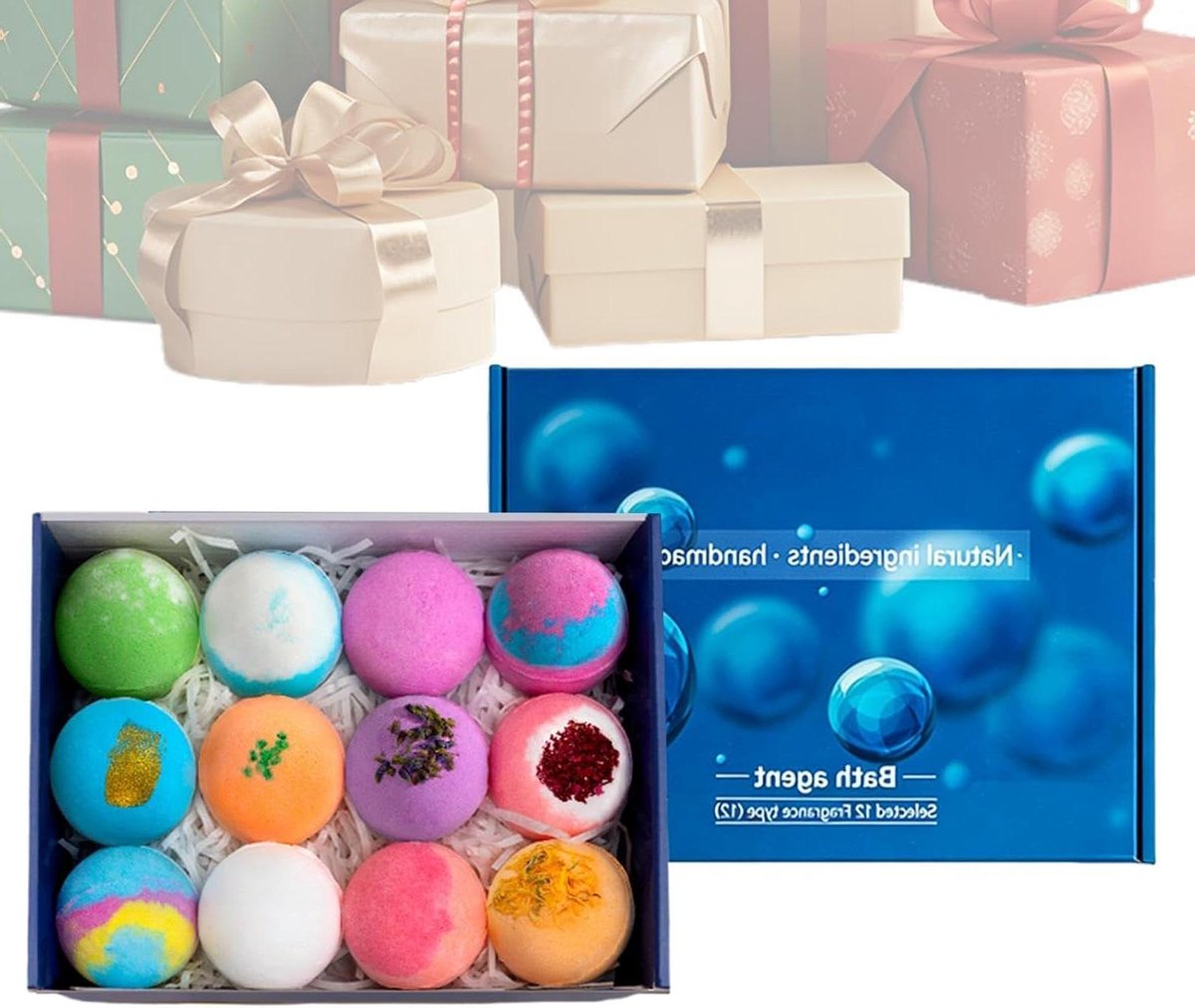 Bruisballen Set - Bad Bommen - Ontspanning Thuis - Met Gedroogde Bloemen - 12 Stuks - Multicolor