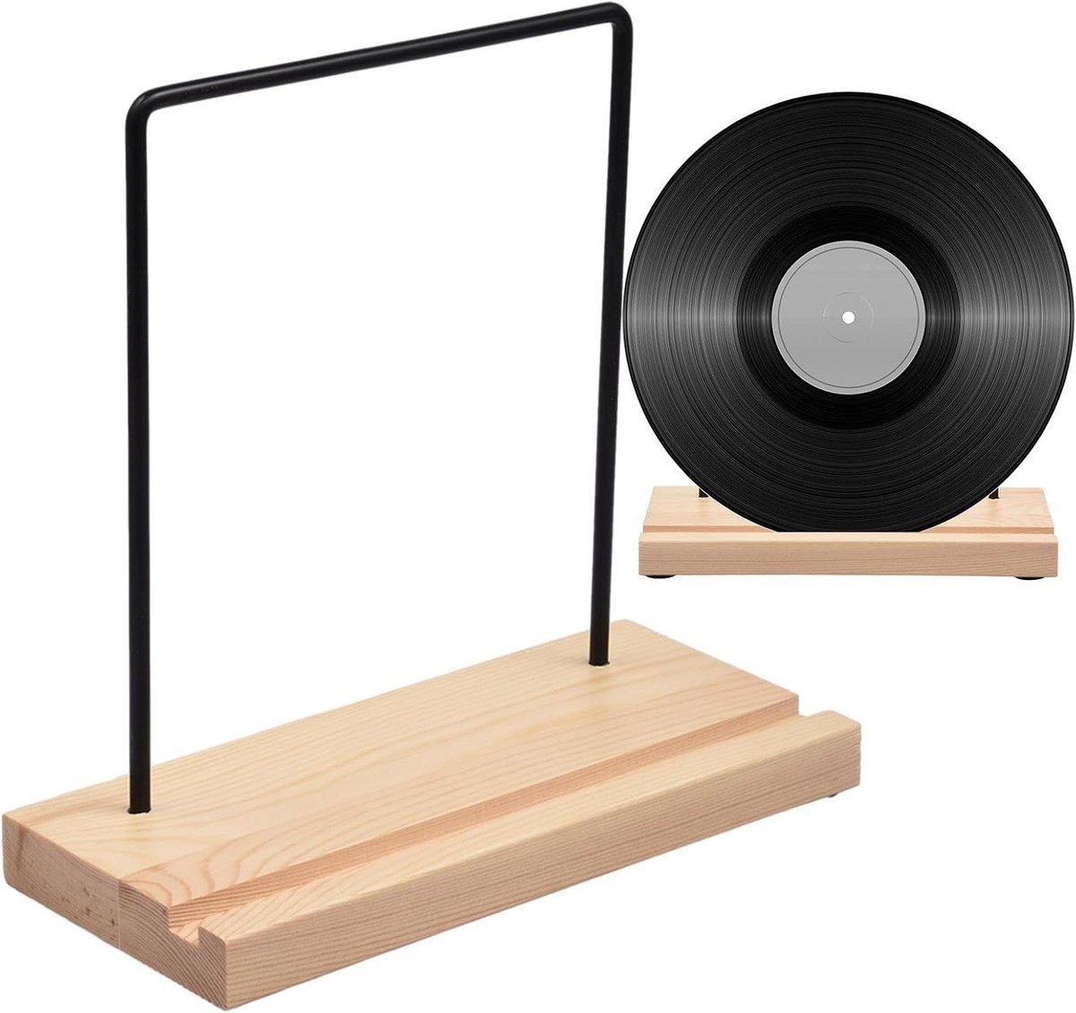 Recordhouder - Albumdisplayrek - Muziek Opslaan - Hout en metaal - 165 cm breed - Houtkleur
