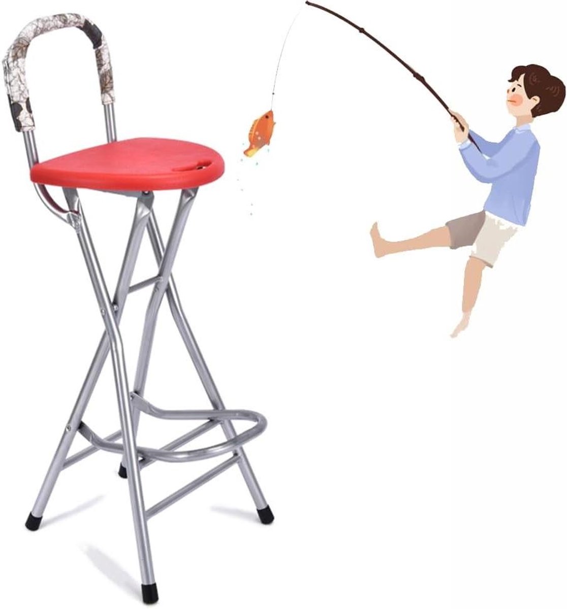 Opvouwbare Kruk - Hoge Barkruk - Buiten Zitten - Met Rugleuning - 72cm Zithoogte - Rood