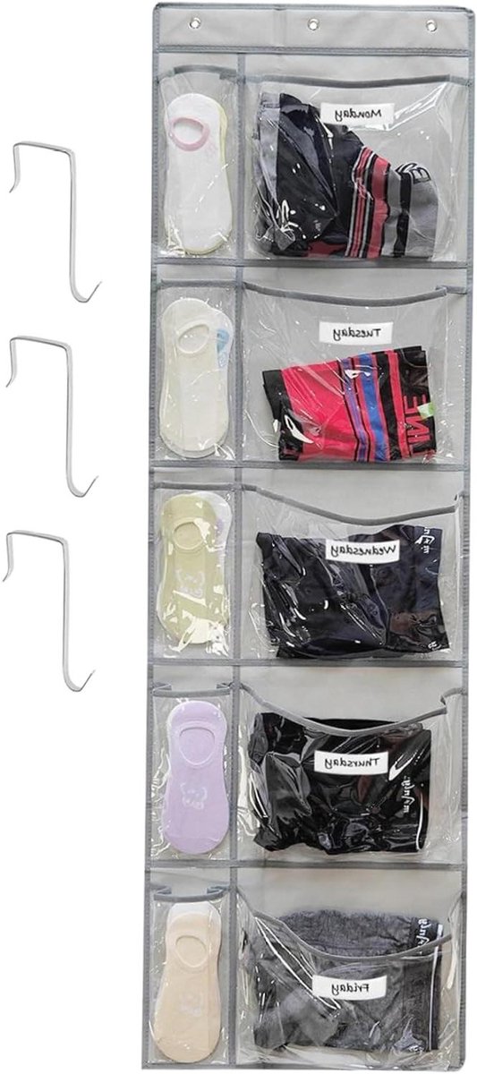 Deur Organizer - Hangende Opberger - Kleding Opbergen - 5 Vakken - 43 x 145 cm - Lichtgrijs