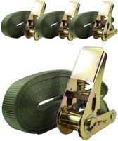 4x professionele ratelsjorband Spanband 1-delig 6m 0,8t 0,8tot 800 kg TÜV/GS OLIV