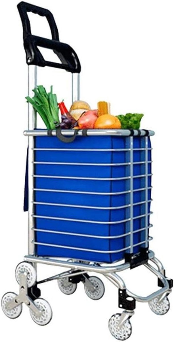 Boodschappentrolley - Kleine kar - Boodschappen doen - Opvouwbaar ontwerp - 101 cm hoog - Blauw