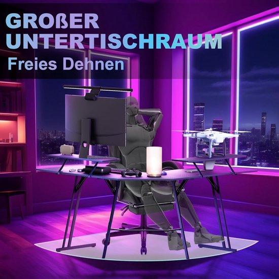 Gamingtafel - Bureau werkstation - Thuiswerken gamen - L-vormig hoekdesign - 140 cm - Zwart — afbeelding 2