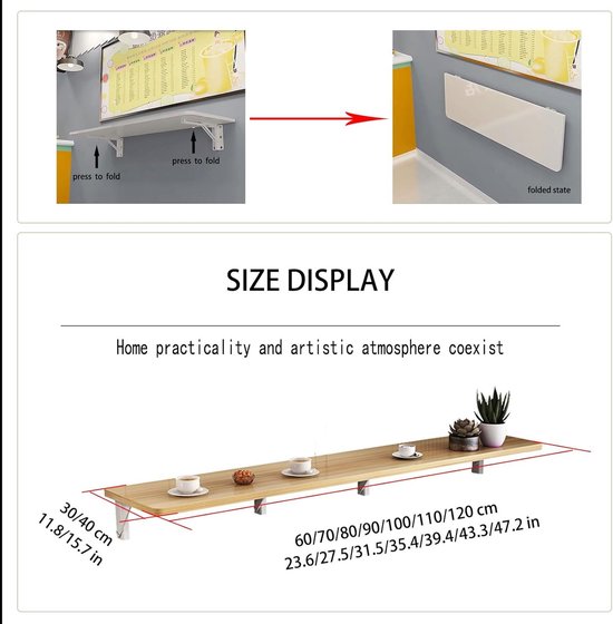 Klaptafel Muurbevestiging - Opklapbaar Bureau - Ruimtebesparend Werken - Inklapbaar Ontwerp - Lang Smal - Wit — afbeelding 5