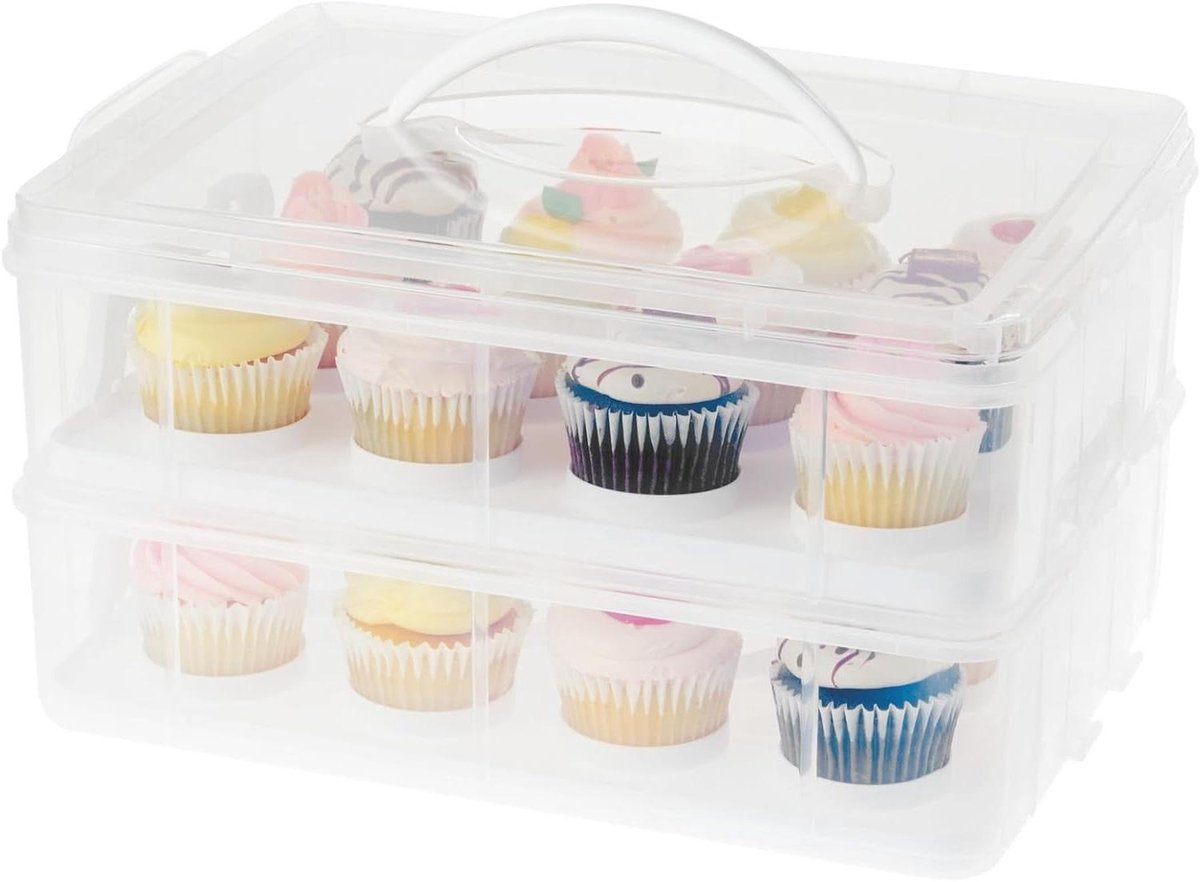 Cupcake Drager - Taart Doos - Traktaties Vervoeren - Twee Laags Ontwerp - 24 Stuks - Transparant
